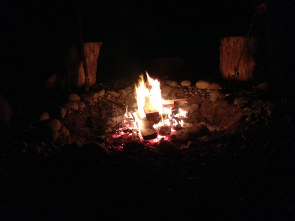 Late-night bonfire